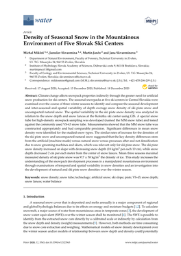 Density of Seasonal Snow in the Mountainous Environment of Five Slovak Ski Centers