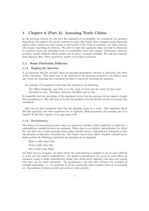 1 Chapter 6 (Part 2): Assessing Truth Claims