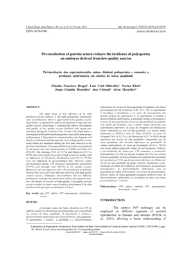 Pre-Incubation of Porcine Semen Reduces the Incidence of Polyspermy on Embryos Derived from Low Quality Oocytes