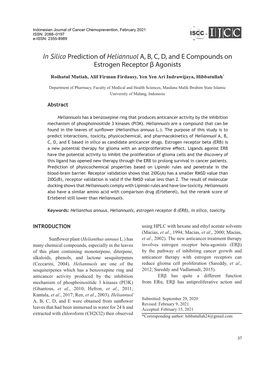 In Silico Prediction of Heliannuol A, B, C, D, and E Compounds on Estrogen Receptor Β Agonists