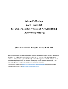 Mitchell's Musings April – June 2018 for Employment Policy Research Network