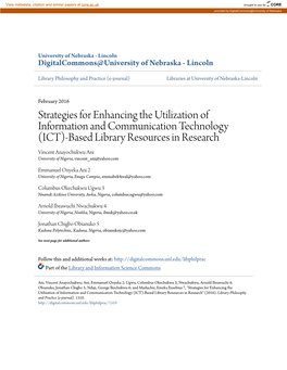 ICT)-Based Library Resources in Research Vincent Anayochukwu Ani University of Nigeria, Vincent Ani@Yahoo.Com