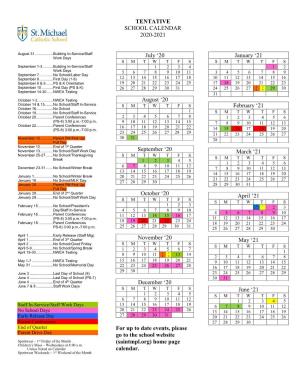 TENTATIVE SCHOOL CALENDAR 2020-2021 July '20 August '20 September '20 October '20 November '20 December '20 for up T