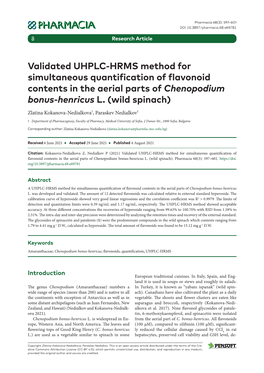 Validated UHPLC-HRMS Method for Simultaneous Quantification of Flavonoid Contents in the Aerial Parts of Chenopodium Bonus-Henricus L