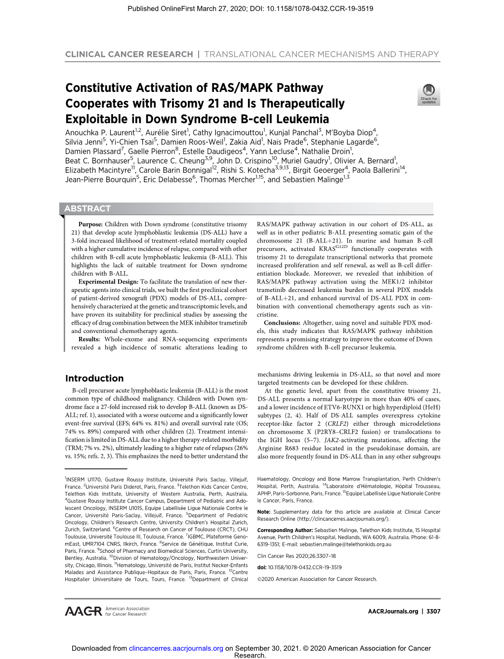 Constitutive Activation Of RAS/MAPK Pathway Cooperates With Trisomy 21 ...