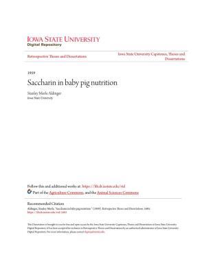 Saccharin in Baby Pig Nutrition Stanley Merle Aldinger Iowa State University