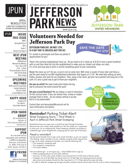 Volunteers Needed for Je Erson Park