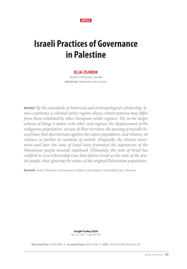 Israeli Practices of Governance in Palestine