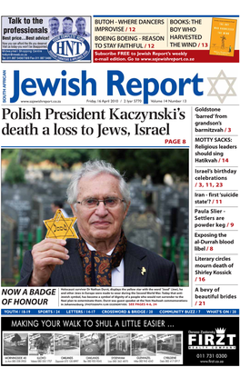 Polish President Kaczynski's Death a Loss to Jews, Israel