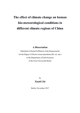 The Effect of Climate Change on Human Bio-Meteorological Conditions in Different Climate Regions of China