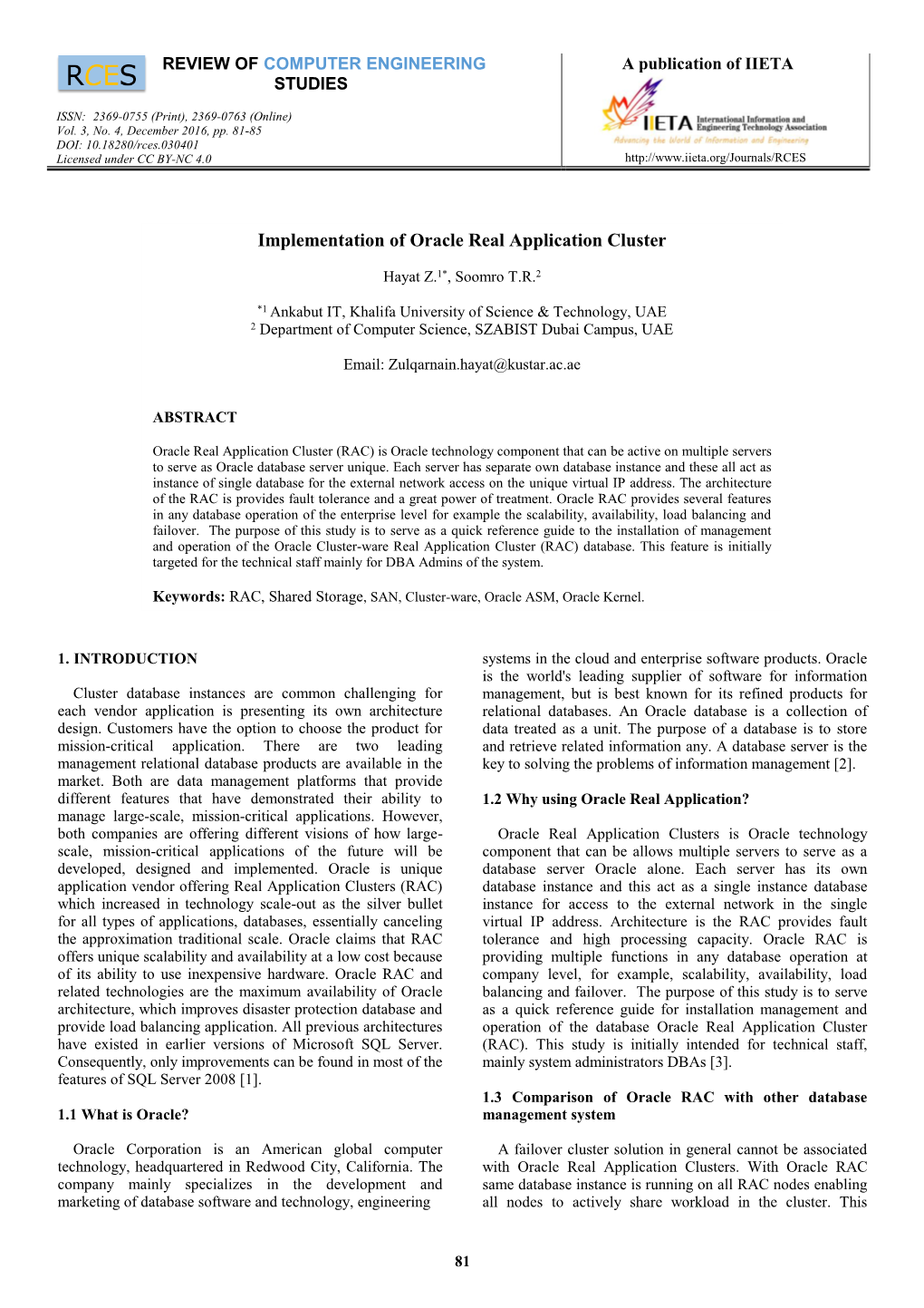 Implementation of Oracle Real Application Cluster