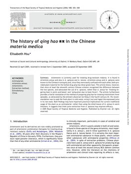 The History of Qing Hao in the Chinese Materia Medica Downloaded From