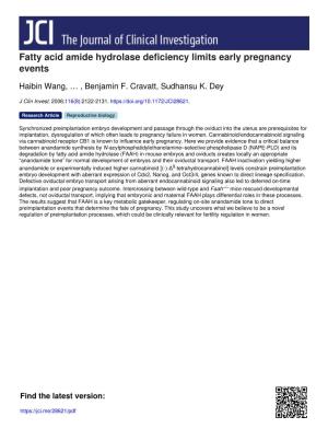 Fatty Acid Amide Hydrolase Deficiency Limits Early Pregnancy Events