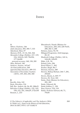 Essays in the History of Irish Education, DOI 10.1057/978-1-137-51482-0 384 INDEX