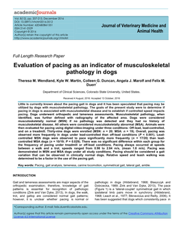 Evaluation of Pacing As an Indicator of Musculoskeletal Pathology in Dogs