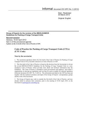 Code of Practice for Packing of Cargo Transport Units (Ctus) (CTU Code)