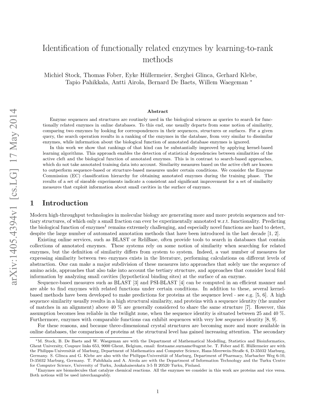 Identification of Functionally Related Enzymes by Learning-To-Rank Methods