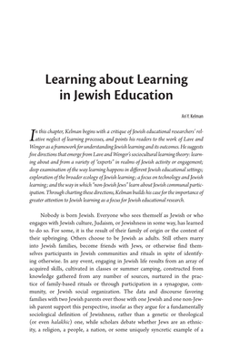Learning About Learning in Jewish Education