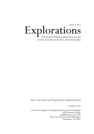 Explorations the Journal of Undergraduate Research and Creative Activities for the State of North Carolina