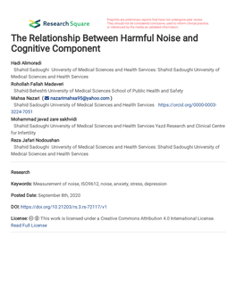 The Relationship Between Harmful Noise and Cognitive Component