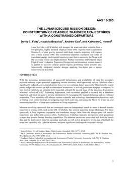 The Lunar Icecube Mission Design: Construction of Feasible Transfer Trajectories with a Constrained Departure