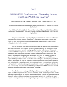 2022 IARIW-TNBS Conference on “Measuring Income, Wealth And