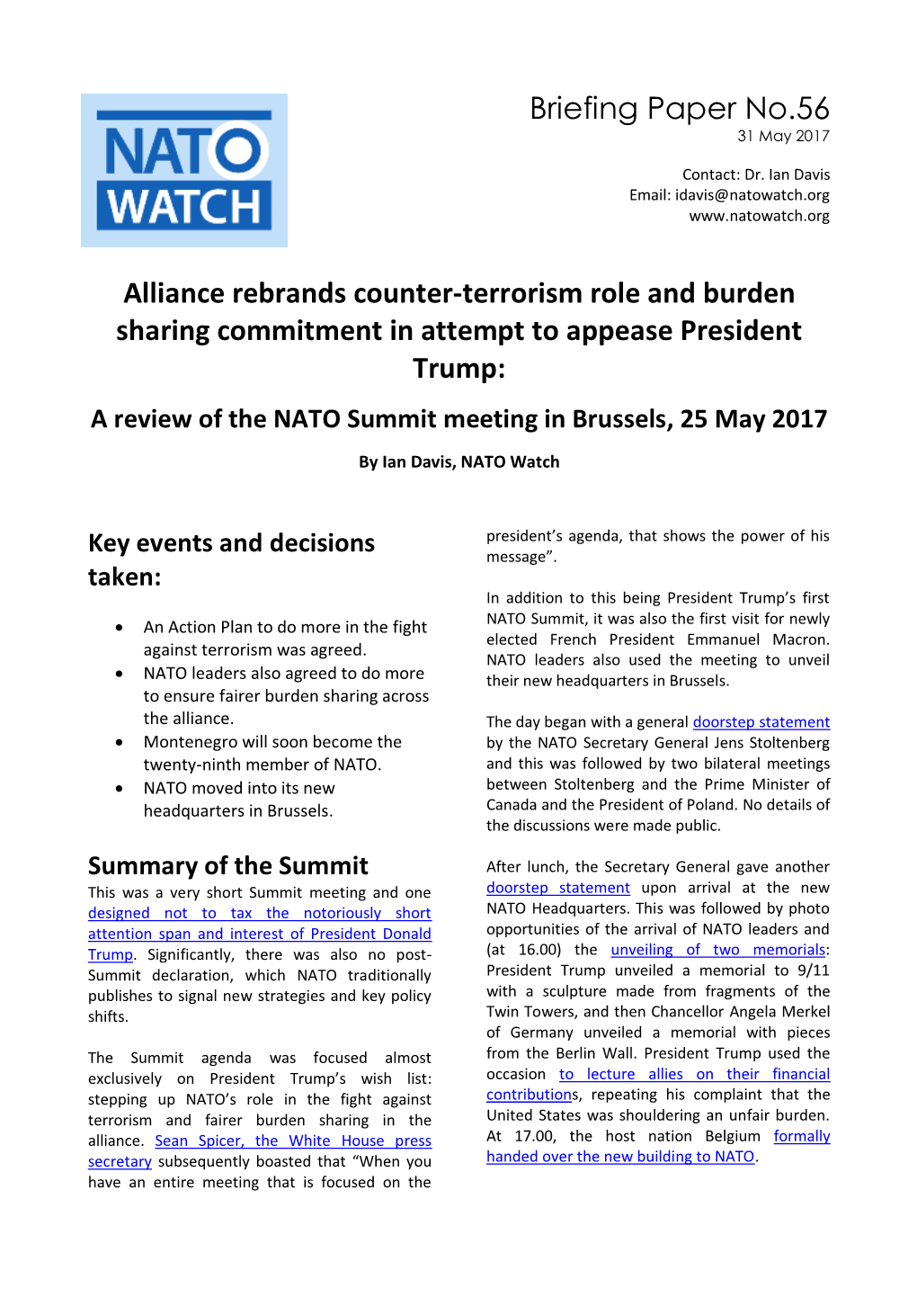 Briefing Paper No.56 Alliance Rebrands Counter-Terrorism Role And