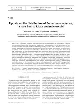 Update on the Distribution of Lepanthes Caritensis, a Rare Puerto Rican Endemic Orchid
