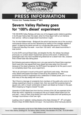 Severn Valley Railway Goes for '100% Diesel' Experiment
