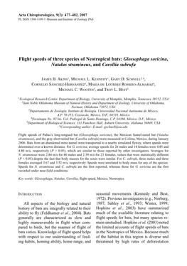 Flight Speeds of Three Species of Neotropical Bats: Glossophaga Soricina, Natalus Stramineus, and Carollia Subrufa