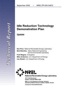 Idle Reduction Technology Demonstration Plan