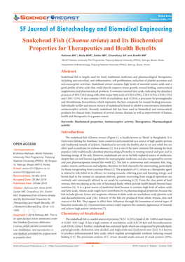 Snakehead Fish (Channa Striata) and Its Biochemical Properties for Therapeutics and Health Benefits