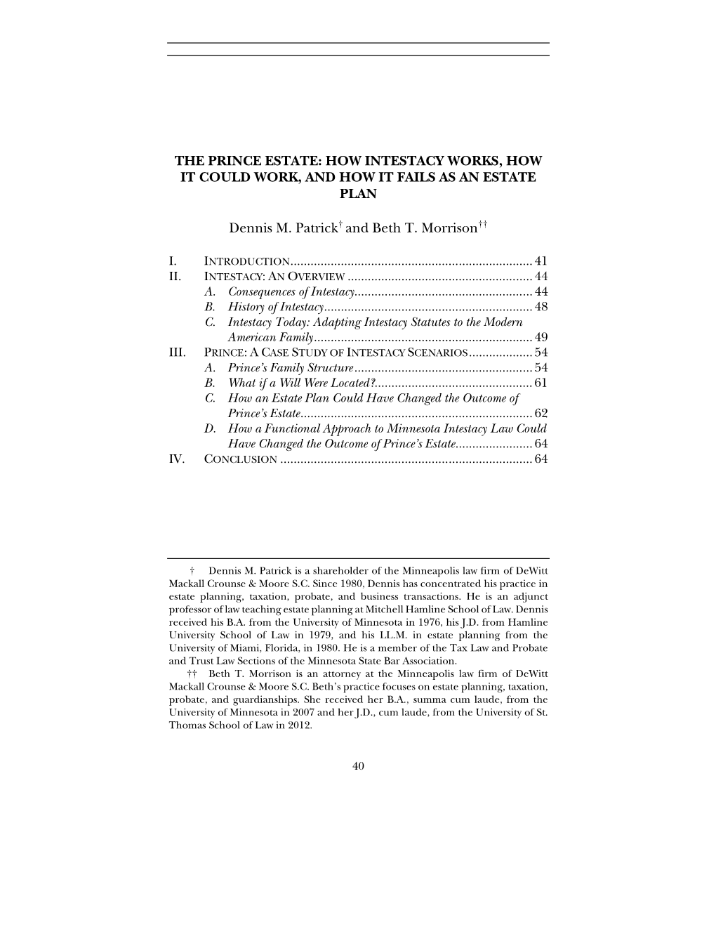 The Prince Estate: How Intestacy Works, How It Could Work, and How It Fails As an Estate Plan