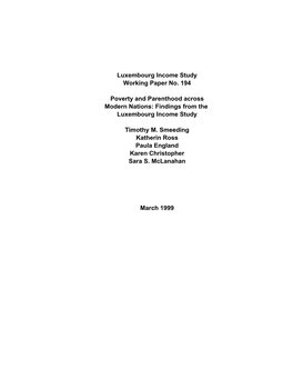 Luxembourg Income Study Working Paper No. 194 Poverty and Parenthood Across Modern Nations: Findings from the Luxembourg Income