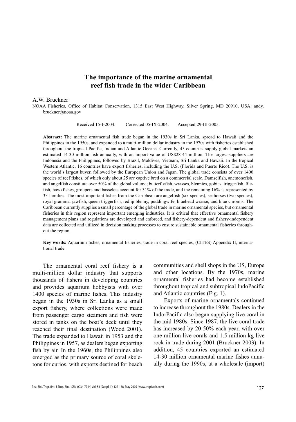 The Importance of the Marine Ornamental Reef Fish Trade in the Wider Caribbean