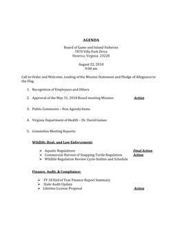 Board of Game and Inland Fisheries Meeting Materials
