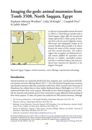Animal Mummies from Tomb 3508, North Saqqara, Egypt Stephanie Atherton-Woolham1, Lidija Mcknight1,*, Campbell Price2 & Judith Adams3,4