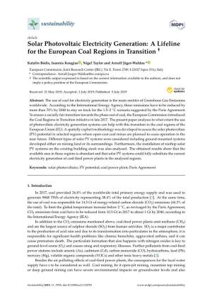 Solar Photovoltaic Electricity Generation: a Lifeline † for the European Coal Regions in Transition
