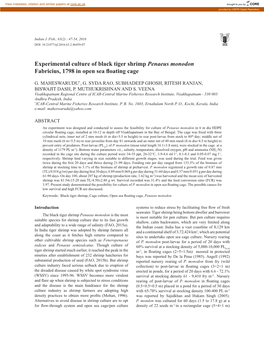 Experimental Culture of Black Tiger Shrimp Penaeus Monodon Fabricius, 1798 in Open Sea Floating Cage