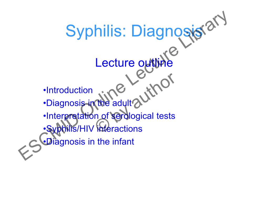 Syphilis: Diagnosis