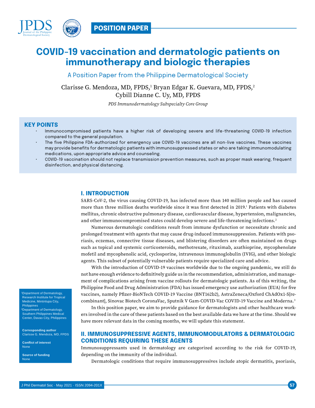 COVID-19 Vaccination and Dermatologic Patients on Immunotherapy and Biologic Therapies a Position Paper from the Philippine Dermatological Society