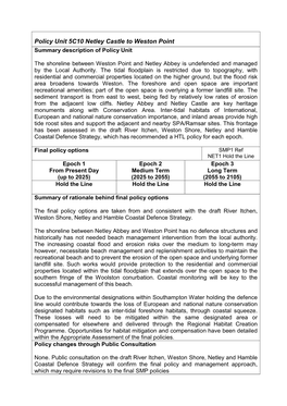 Policy Unit 5C10 Netley Castle to Weston Point Summary Description of Policy Unit