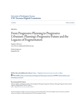 From Progressive Planning to Progressive Urbanism: Planning's