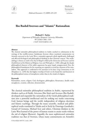 Ibn Rushd/Averroes and “Islamic” Rationalism