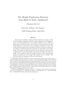 The Height Production Function from Birth to Early Adulthood∗