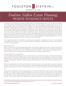 Foulston Siefkin Estate Planning: PROBATE AVOIDANCE DEVICES