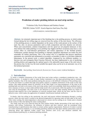 Prediction of Under Pickling Defects on Steel Strip Surface 1. Introduction