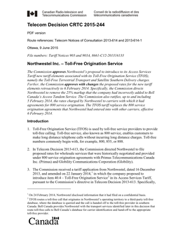 Northwestel Inc. – Toll-Free Origination Service