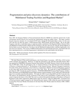 Fragmentation and Price Discovery Dynamics: the Contributions of Multilateral Trading Facilities and Regulated Market$