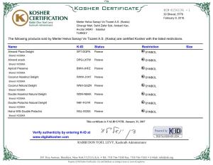 Are Certified Kosher with the Listed Restrictions